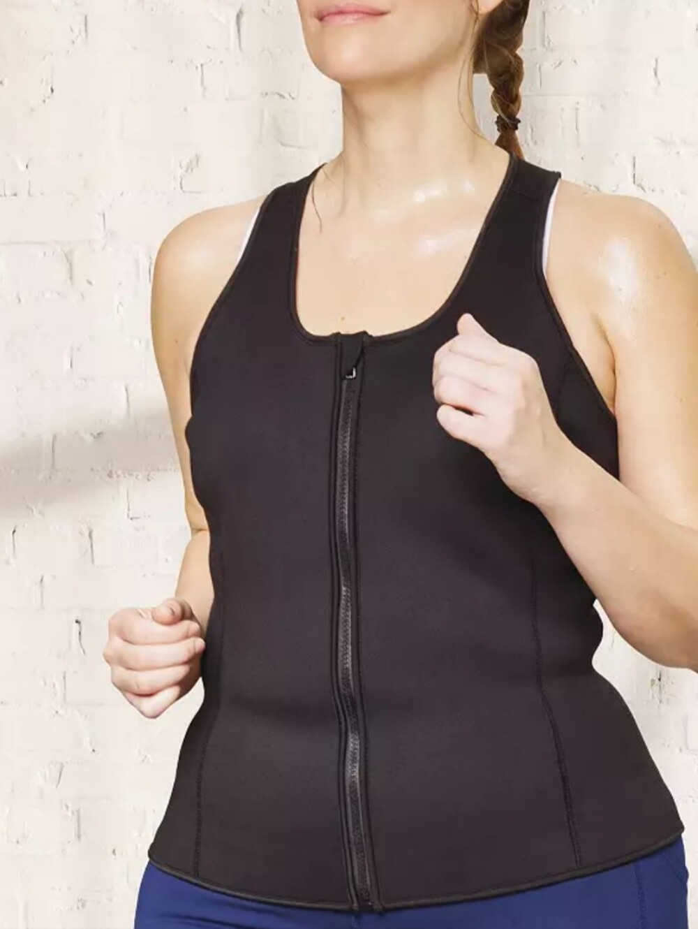 Women’s Black Neoprene Waist Trainer Vest Full Zip Workout Compression L-3X